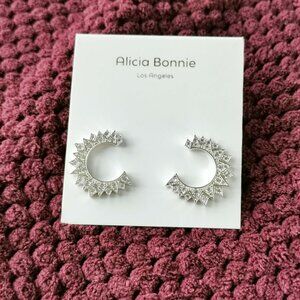 Alicia Bonnie Silver White Crystal Sunburst Hoop Earrings NEW
